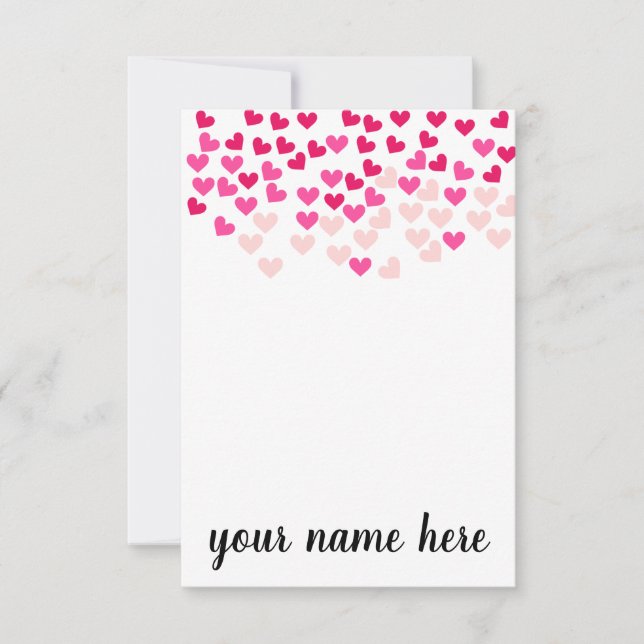 Personalized Pink Hearts Girls Notecards Tack Kort (Framsida)