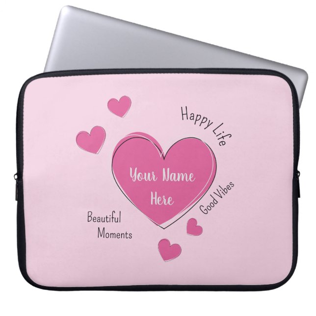 Personalized Pink Hearts Laptop Case Fodral (Framsidan)