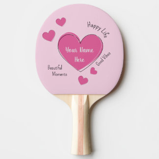 Personalized Pink Hearts Ping Pong Paddle Pingisracket