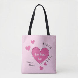 Personalized Pink Hearts Tote Bag Tygkasse