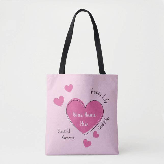 Personalized Pink Hearts Tote Bag Tygkasse (Framsida)