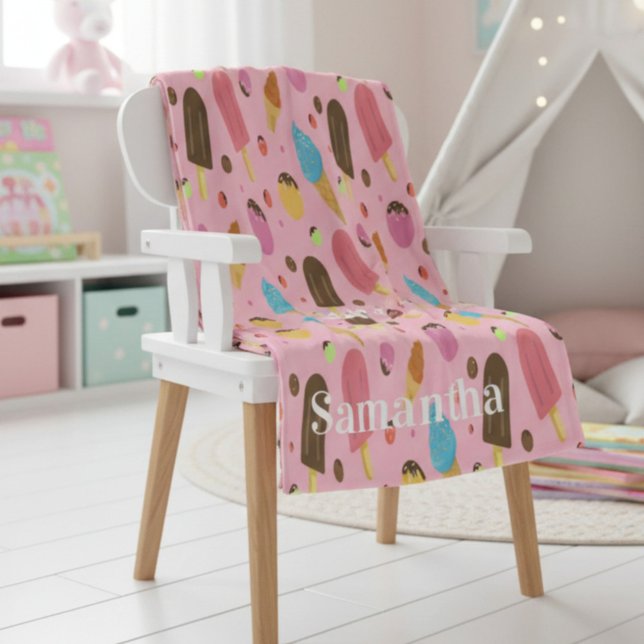 Personalized Pink Ice Cream Pattern Fleecefilt (Skapare uppladdad)