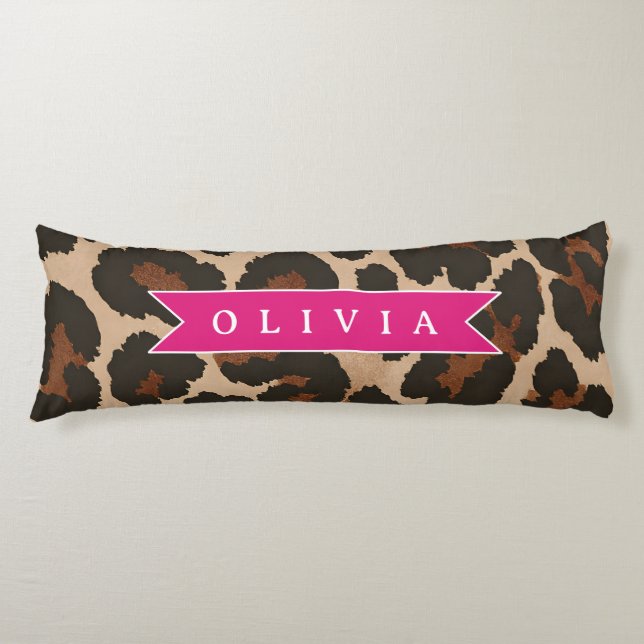 Personalized Pink Leopard Print Chic Animal Print Kroppskudde (Framsidan)