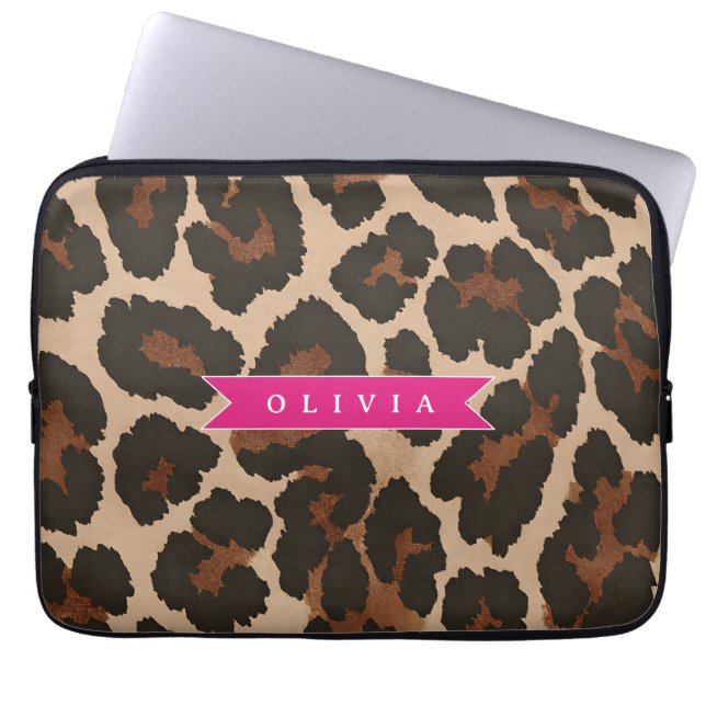 Personalized Pink Leopard Print Chic Animal Print Laptop Fodral (Framsidan)