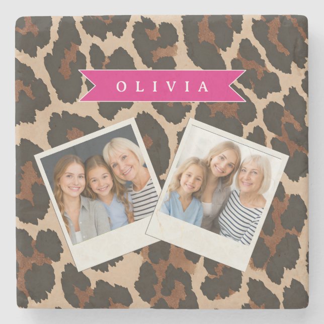 Personalized Pink Leopard Print Chic Animal Print Stenunderlägg (Framsidan)