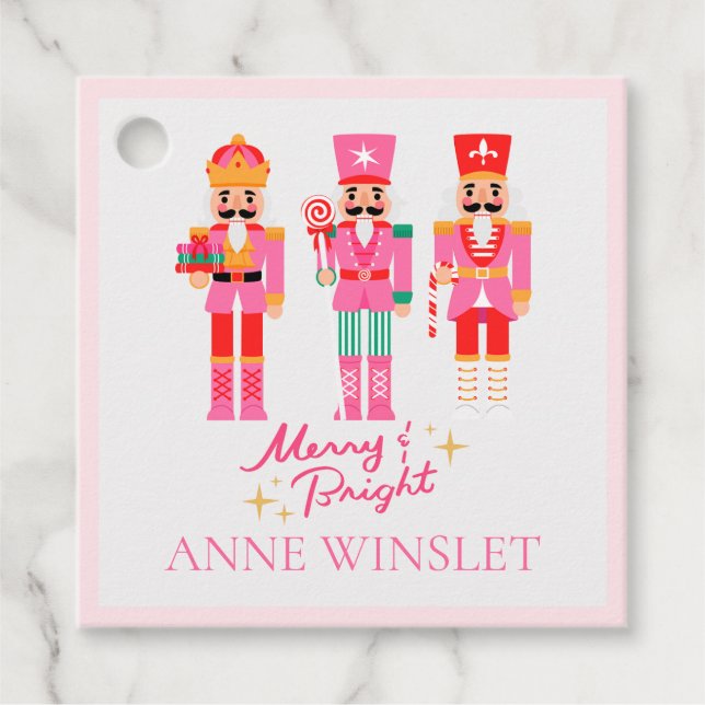 Personalized Pink Merry and Bright Nutcracker Squa Gåvor Etiketter (Framsida)