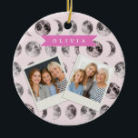 Personalized Pink Moon Phase Celestial Name Gift Julgransprydnad Keramik<br><div class="desc">The moon has a timeless quality. For generations, art and design have been influenced by its serene radiance, the soft cadence of its phases, and the tranquility it imparts to an area. The delicate celestial beauty is captured in this personalized pink moon phase collection, which transforms it into something useful...</div>