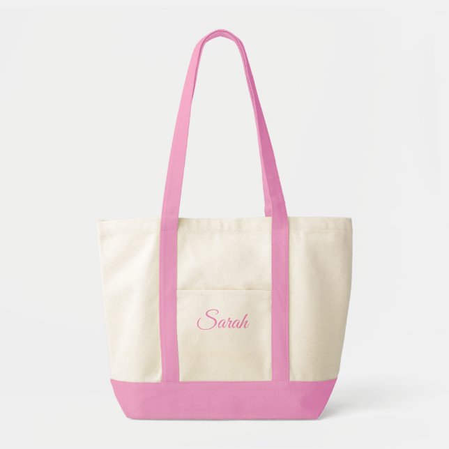 Personalized Pink Name Tote Bag Tygkasse (Framsidan)