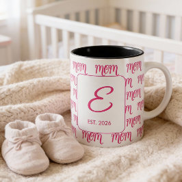 Personalized Pink New Mom Monogram Established Två-Tonad Mugg
