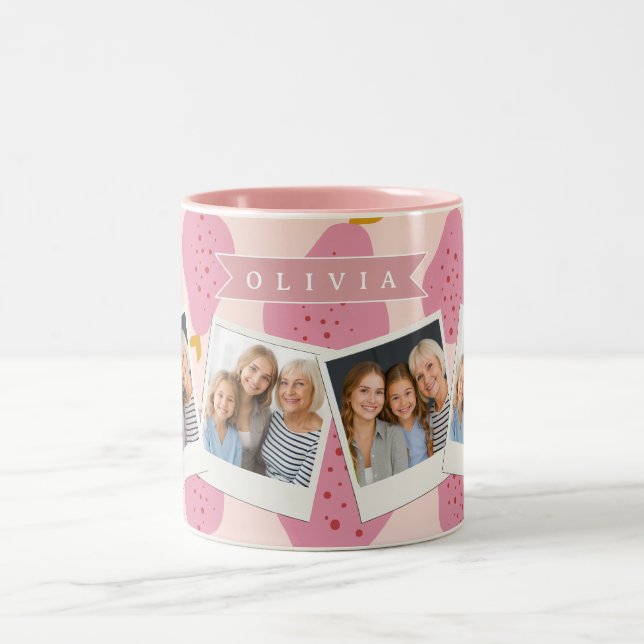 Personalized Pink Pear Pattern Cute Girly Fruit Två-Tonad Mugg (Center)