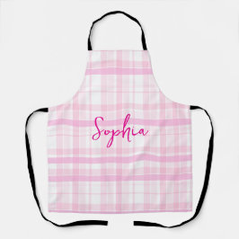 Personalized Pink Plaid Apron   with Name 