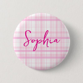 Personalized Pink Plaid button  with Name  Knapp
