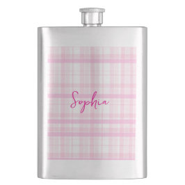 Personalized Pink Plaid Classic Flask with Name  Fickplunta