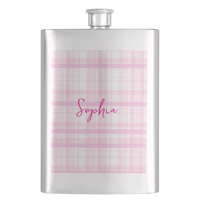 Personalized Pink Plaid Classic Flask with Name  Fickplunta (Framsidan)