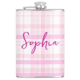 Personalized Pink Plaid Flask  with Name  Fickplunta