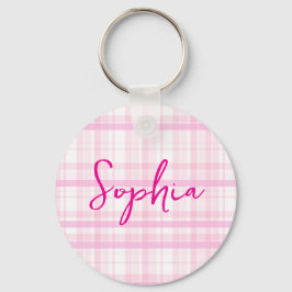Personalized Pink Plaid keychain  with Name  Nyckelring