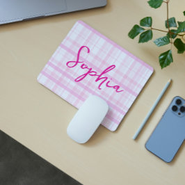 Personalized Pink Plaid Mouse Pad with Name  Musmatta