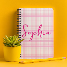 Personalized Pink Plaid Planner with Name 