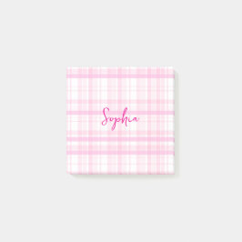 Personalized Pink Plaid Post-It Notes with Name  Block