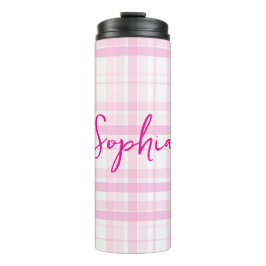 Personalized Pink Plaid Thermal Tumbler with Name 