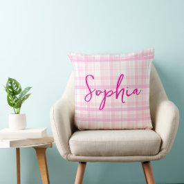 Personalized Pink Plaid throw pillow with Name  Kudde