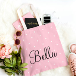 Personalized Pink Polka Dot Tote Bag Tygkasse