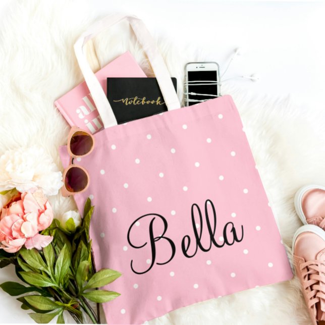  Personalized Pink Polka Dot Tote Bag Tygkasse (Skapare uppladdad)