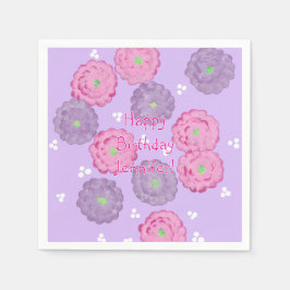 Personalized Pink Purple Floral Birthday Napkins Pappersservett