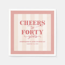 Personalized Pink Red 40th Birthday Paper Napkin