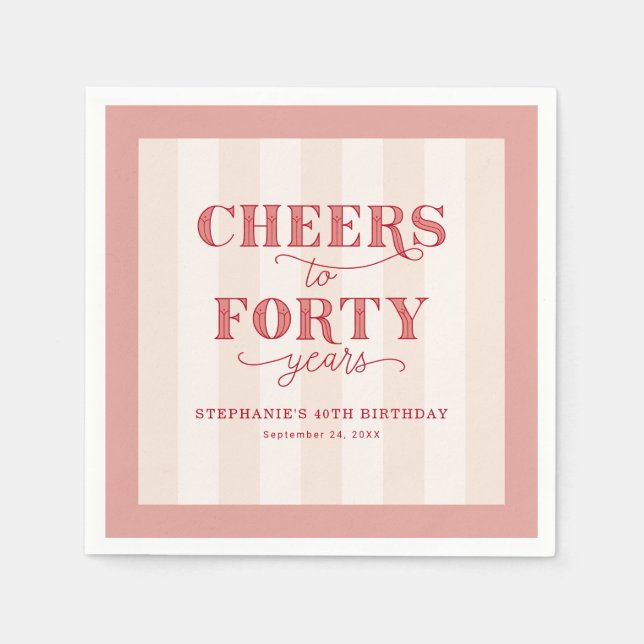 Personalized Pink Red 40th Birthday Paper Napkin Pappersservett (Framsidan)