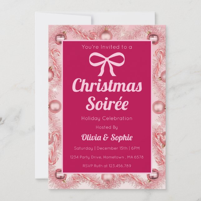 Personalized Pink Retro Christmas Party Inbjudningar (Framsida)