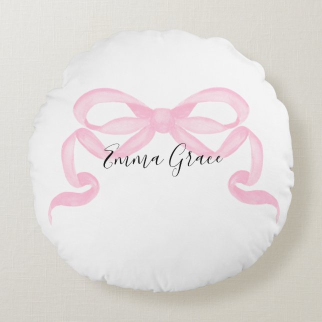 Personalized Pink Ribbon Rund Kudde (Framsidan)