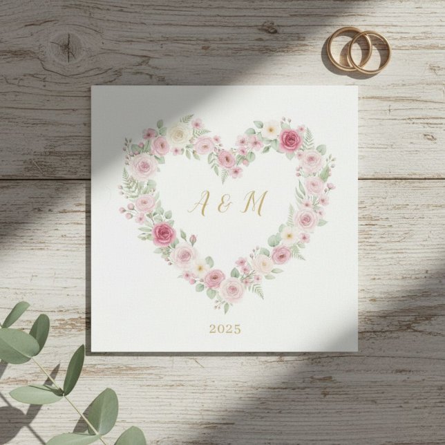 Personalized Pink Rose Heart Wreath Paper Napkins Pappersservett (Skapare uppladdad)