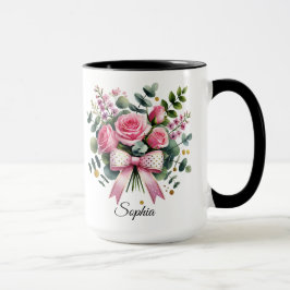 Personalized Pink Rose Name Mug Elegant Gift Mugg