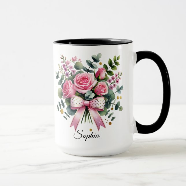 Personalized Pink Rose Name Mug Elegant Gift Mugg (Höger)