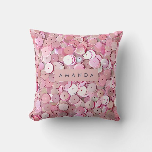 Personalized Pink Sequin Shimmer Kudde (Framsida)