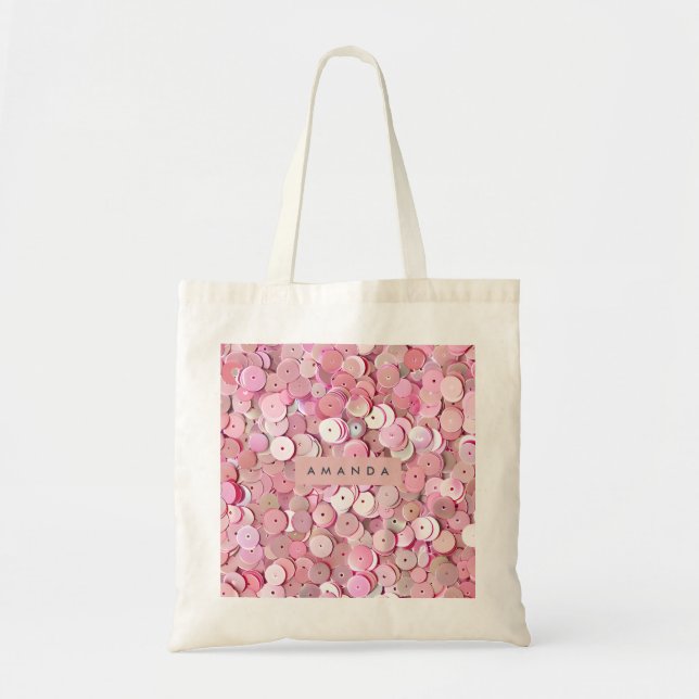 Personalized Pink Sequin Shimmer Tygkasse (Framsidan)