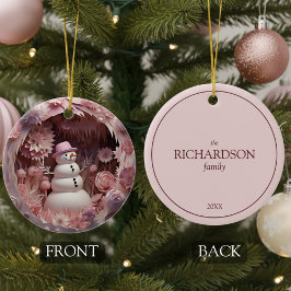 Personalized Pink Snowman Christmas Julgransprydnad Keramik