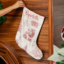 Personalized Pink Toile Christmas Stocking Stor Julstrumpa