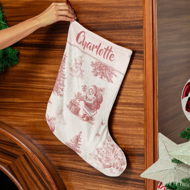 Personalized Pink Toile Christmas Stocking Stor Julstrumpa (Skapare uppladdad)