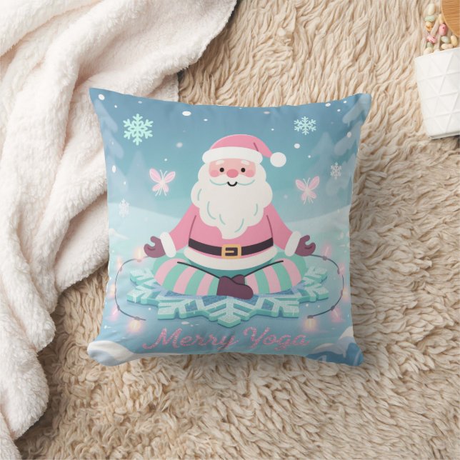Personalized Pink Yoga Santa Meditation Christmas Kudde (Filt)