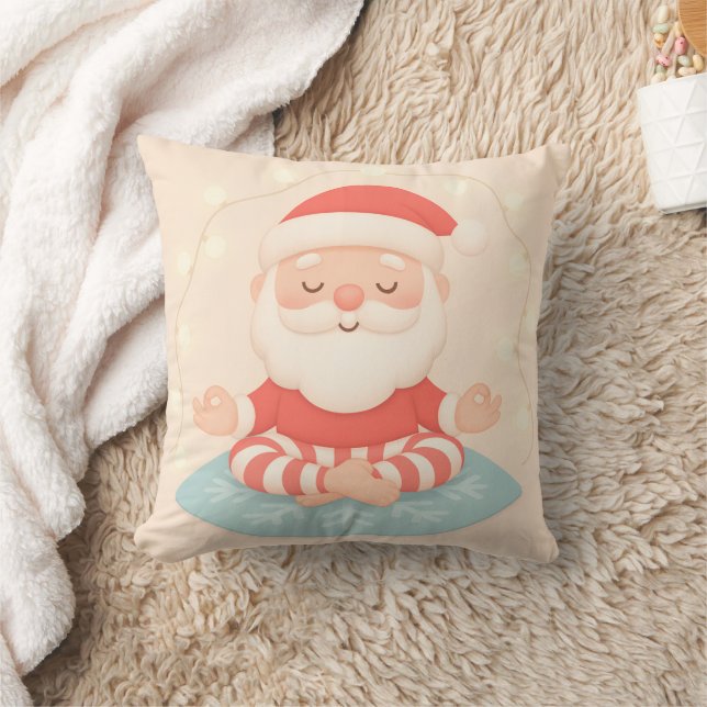 Personalized Pink Yoga Santa Meditation Christmas Kudde (Filt)