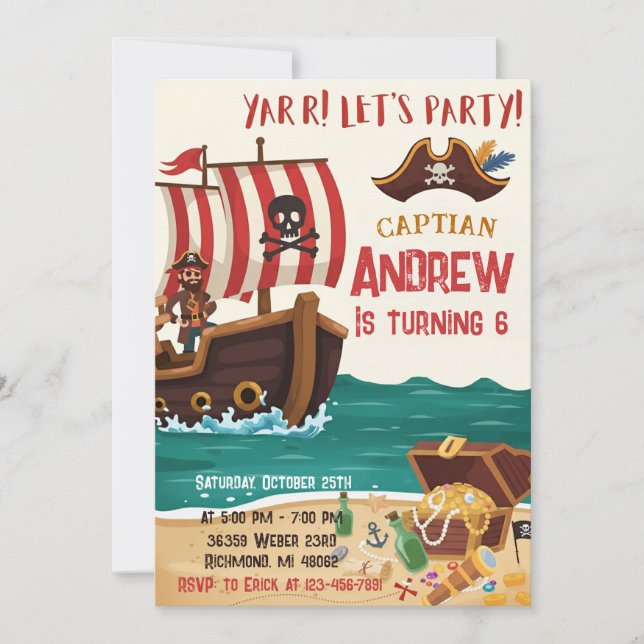 Personalized Pirate Birthday Party Invitation Card Inbjudningar (Framsida)