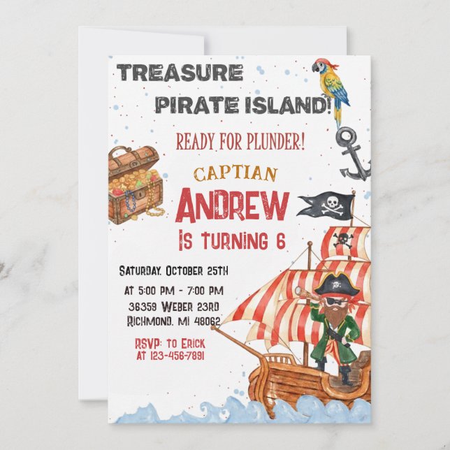 Personalized Pirate Birthday Party Invitation Card Inbjudningar (Framsida)