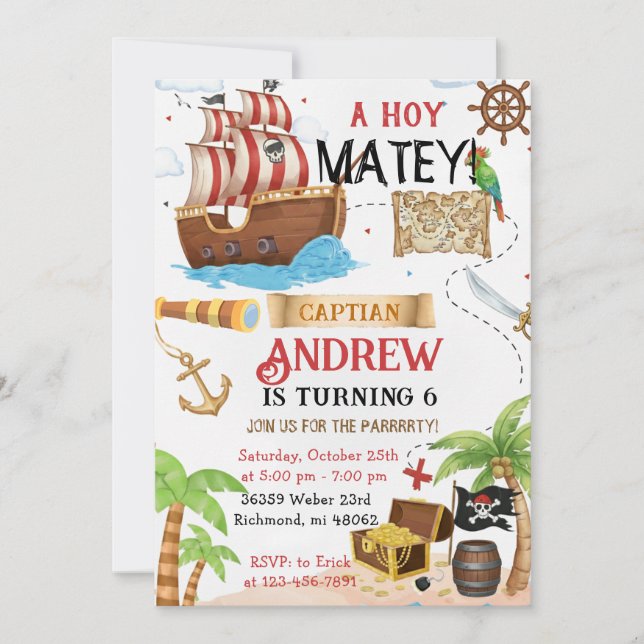 Personalized pirate child's birthday inbjudningar (Framsida)