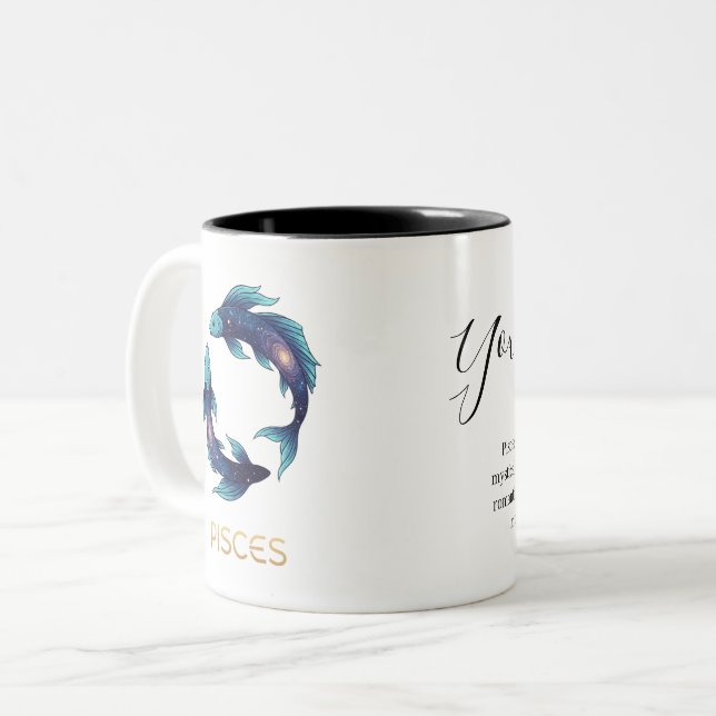 "Personalized Pisces Zodiac sign Name and traits Två-Tonad Mugg (Framsida vänster)