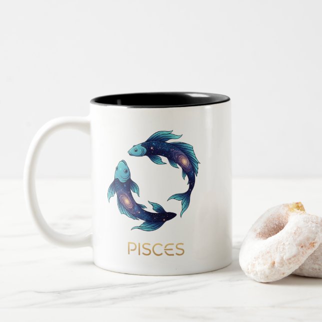 "Personalized Pisces Zodiac sign Name and traits Två-Tonad Mugg (Med munk)