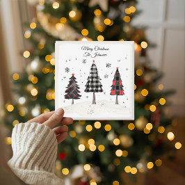 Personalized Plaid Christmas Tree Family Name Kort