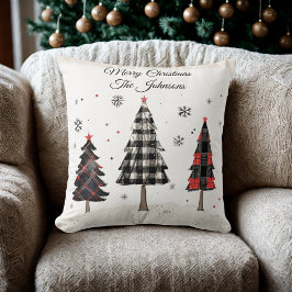 Personalized Plaid Christmas Tree Family Pillow Kudde