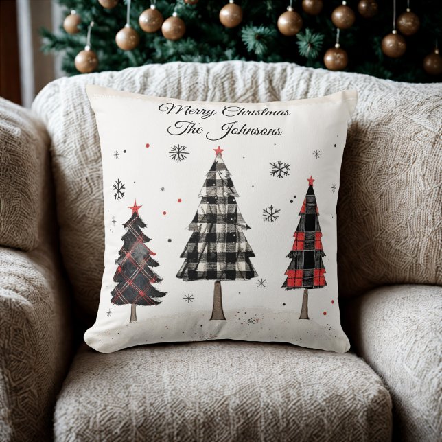 Personalized Plaid Christmas Tree Family Pillow Kudde (Skapare uppladdad)